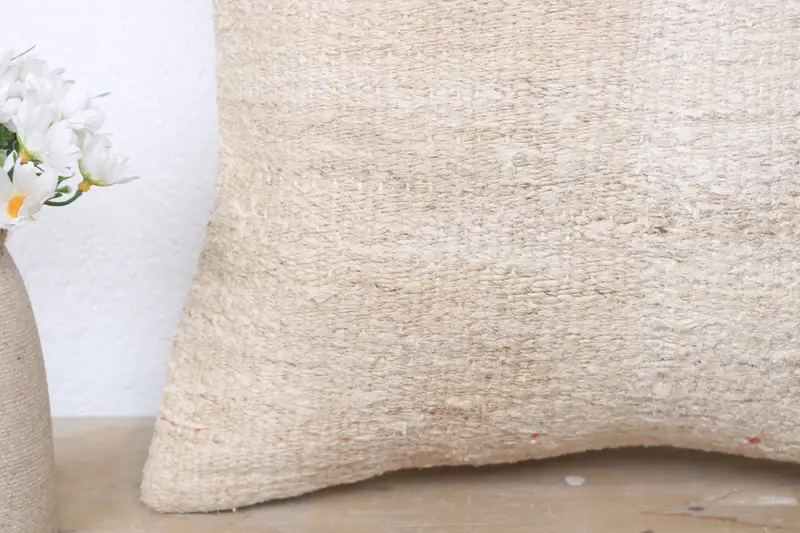 Handwoven Pillow Cover Cushion, Neutral Pillow, Home Decor Pillow, 16x16 Beige Pillow Sham, Pillow Case, Boho Pillow, Turkish Kilim Pillow - 3