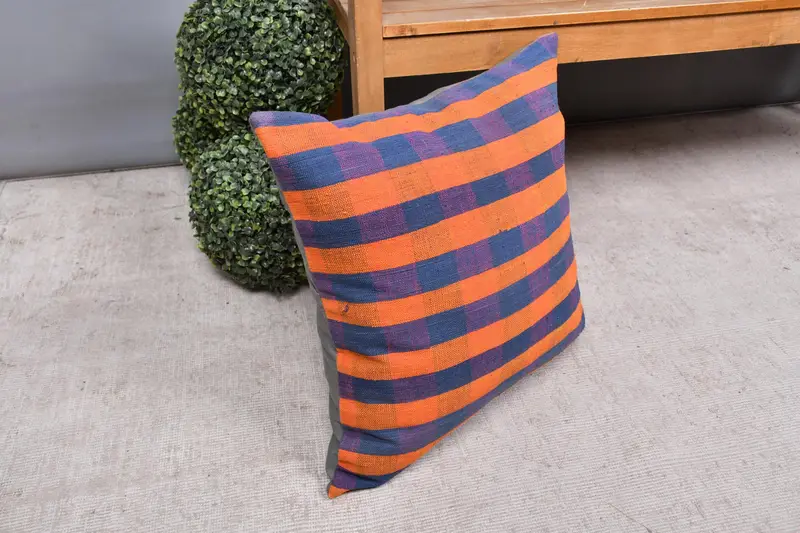 Sustainable Cushion Cover, Antique Pillows, Cushion Case, 20x20 Orange Pillow Case, Pastel Cushion Case, Gift Pillow, Throw Kilim Pillow - 7