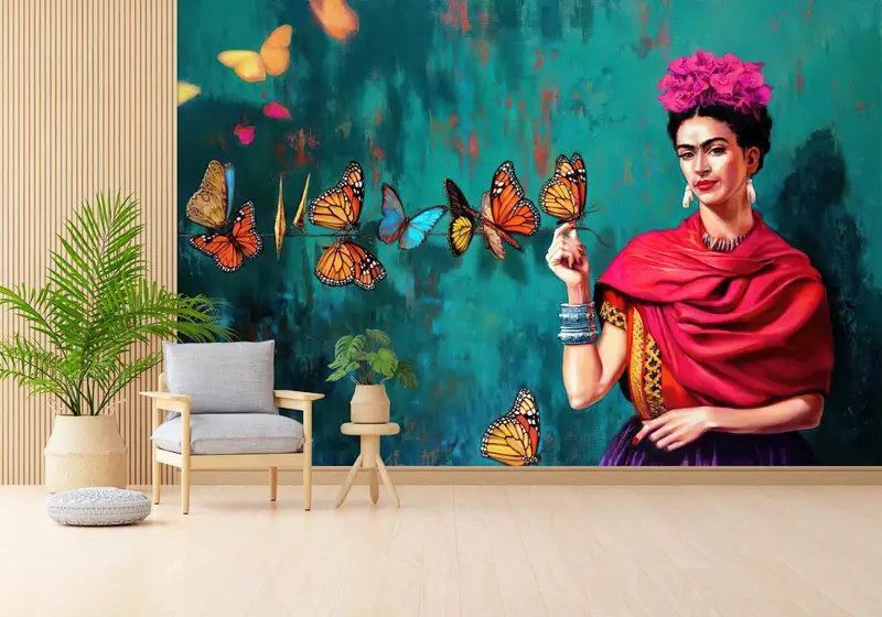 Baskılı Frida Kahlo Soyut Duvar Kağıdı: Modern, Renkli, Lüks