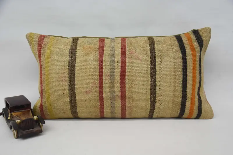 Morroccon Kilim Cushion Pillow Case, Kilim Cushion Sham, Vintage Kilim Pillow, Pillow Sham, 12x24 Beige Cushion, Home Decor Pillow - 4