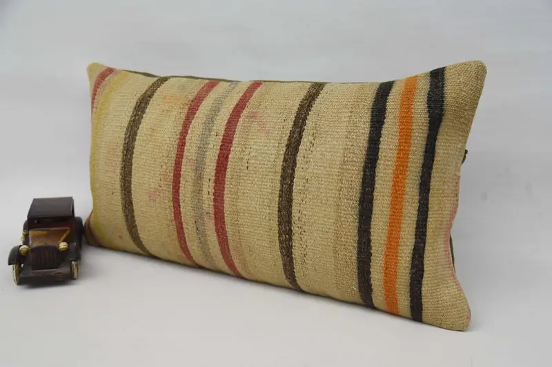Morroccon Kilim Cushion Pillow Case, Kilim Cushion Sham, Vintage Kilim Pillow, Pillow Sham, 12x24 Beige Cushion, Home Decor Pillow - 3
