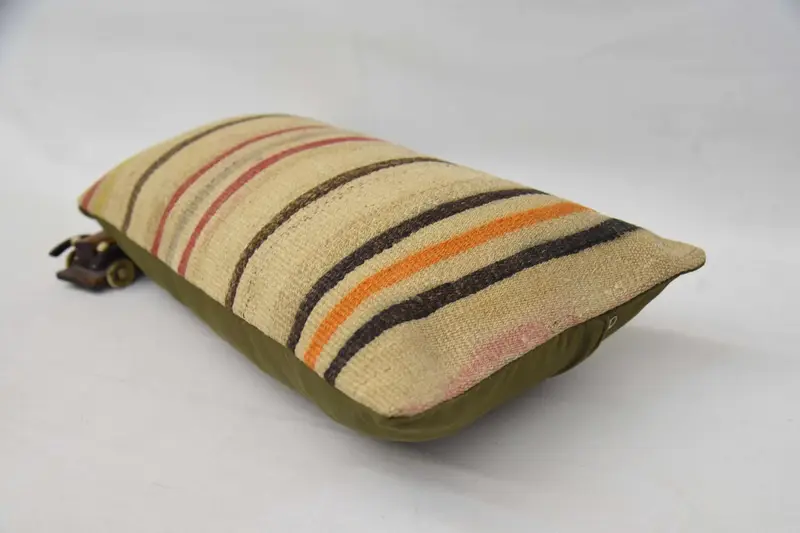 Morroccon Kilim Cushion Pillow Case, Kilim Cushion Sham, Vintage Kilim Pillow, Pillow Sham, 12x24 Beige Cushion, Home Decor Pillow - 6