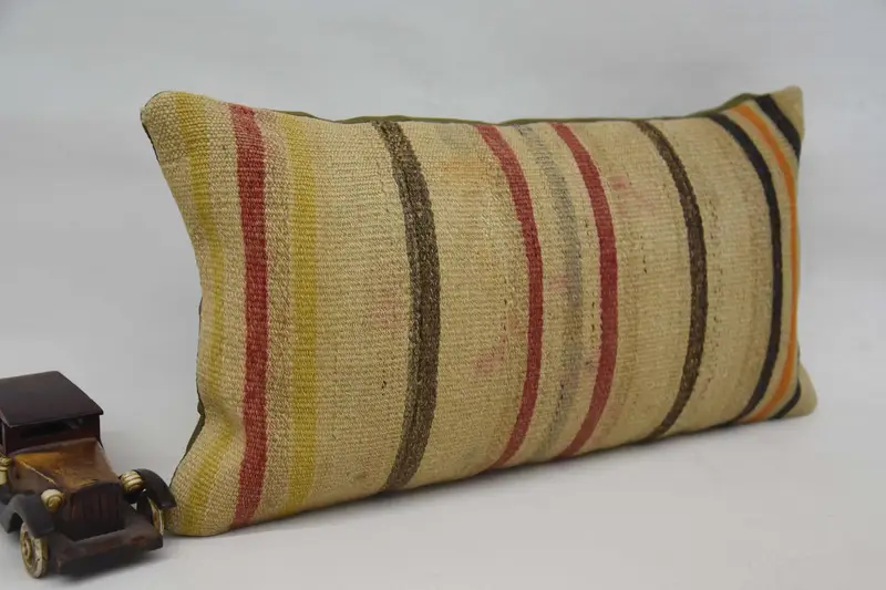 Morroccon Kilim Cushion Pillow Case, Kilim Cushion Sham, Vintage Kilim Pillow, Pillow Sham, 12x24 Beige Cushion, Home Decor Pillow - 2