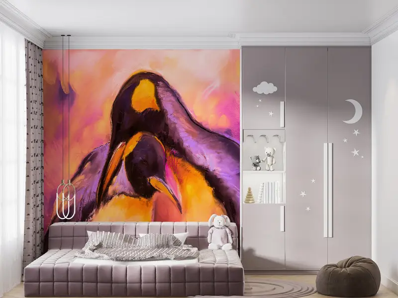 Moderne abstrakte Pinguin-Tapete: Gedruckte Kunst für Pinguin-Liebhaber