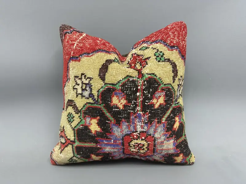 Embroidered Floral Decorative Pillow, 18x18 Inches Size Pillow