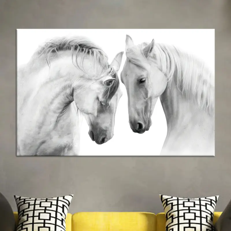 Modern Coastal Farmhouse Canvas: Two Horses in Office Art