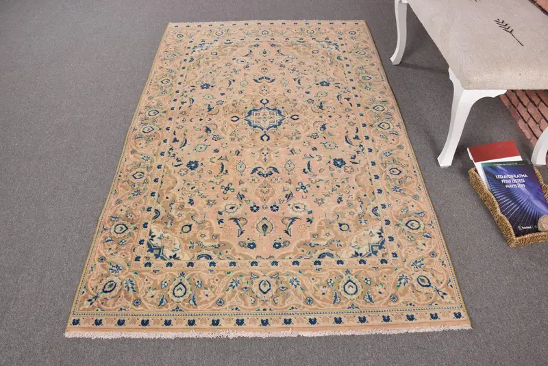 Alfombra de 4x6,7 pies, alfombra de área vintage turca, alfombra de lana Oushak azul - 1