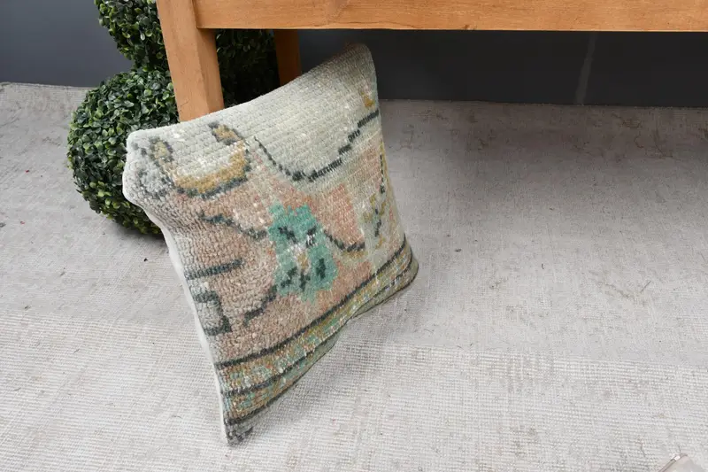 Pillow for Couch, Turkish Pillow, Natural Cushion Cover, Nomadic Cushion Cover, Pillow Cover, Handmade Kilim Cushion, 14x14 Beige Pillow Cover - 7