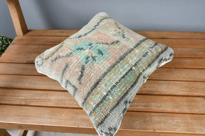 Pillow for Couch, Turkish Pillow, Natural Cushion Cover, Nomadic Cushion Cover, Pillow Cover, Handmade Kilim Cushion, 14x14 Beige Pillow Cover - 2