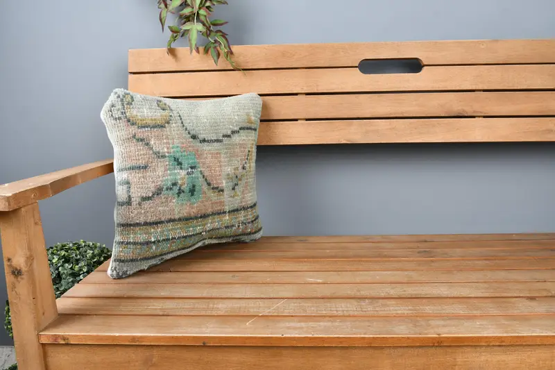 Pillow for Couch, Turkish Pillow, Natural Cushion Cover, Nomadic Cushion Cover, Pillow Cover, Handmade Kilim Cushion, 14x14 Beige Pillow Cover - 1