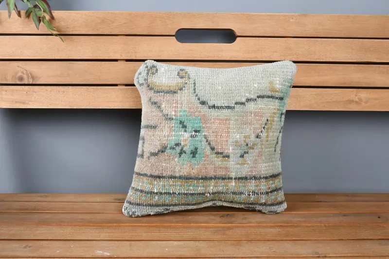 Pillow for Couch, Turkish Pillow, Natural Cushion Cover, Nomadic Cushion Cover, Pillow Cover, Handmade Kilim Cushion, 14x14 Beige Pillow Cover - 6
