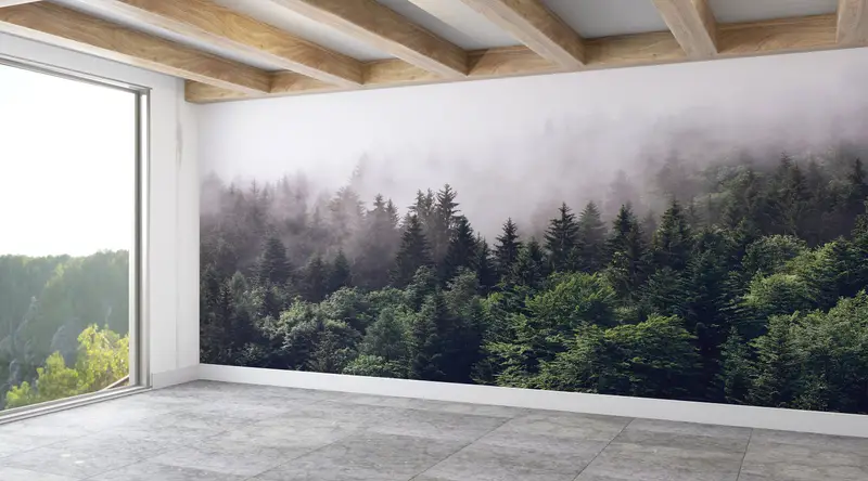 Custom Wall Paper, 3d Wall Paper, View Wall Painting, Misty Mountain View, Paper Wall Art, Farmhouse Wall Mural, Nature Landscape Wall Paint - 3