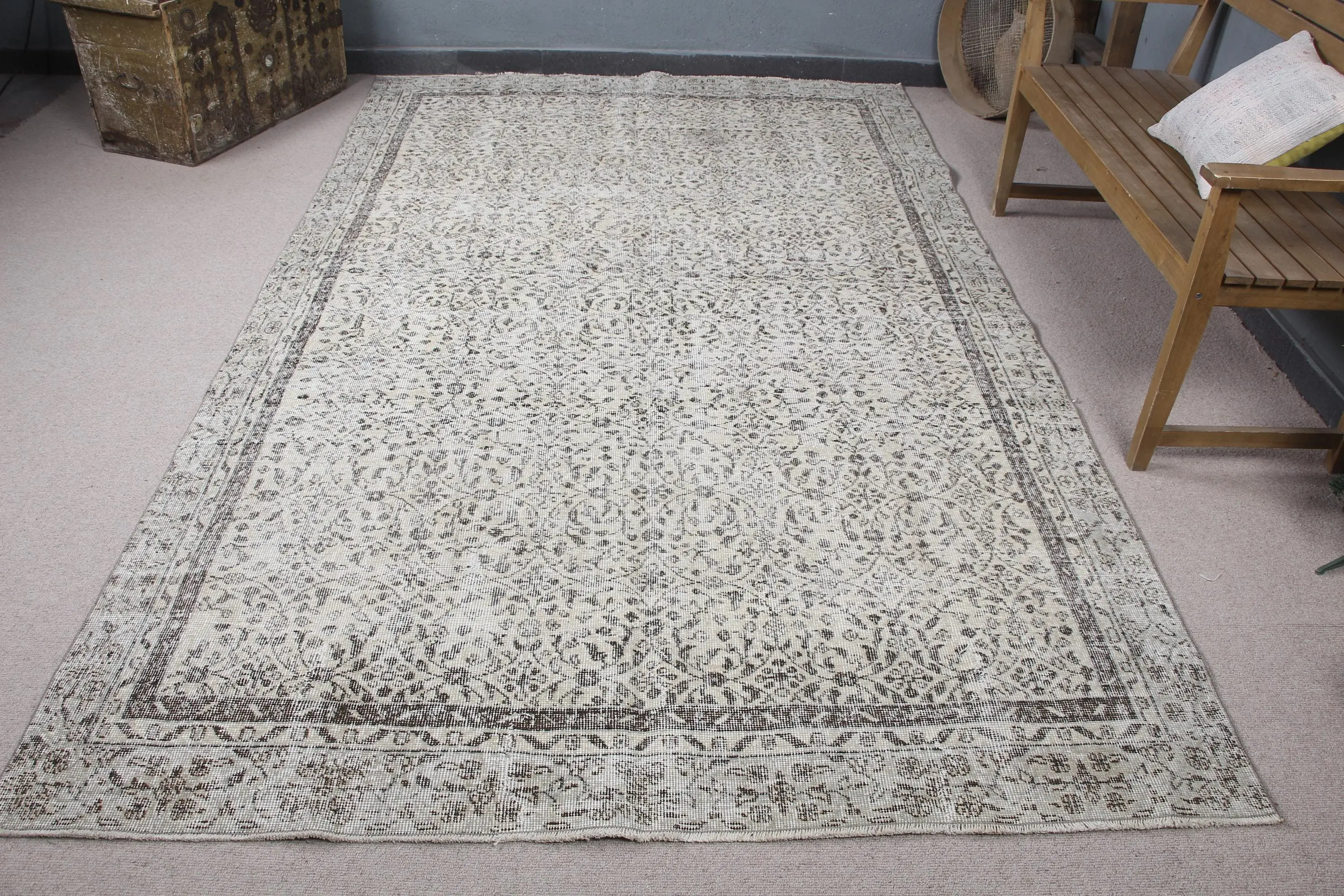 Vintage Türk Halısı, 6.4x10.4 ft Halı, Gri Kahverengi Halı - 1