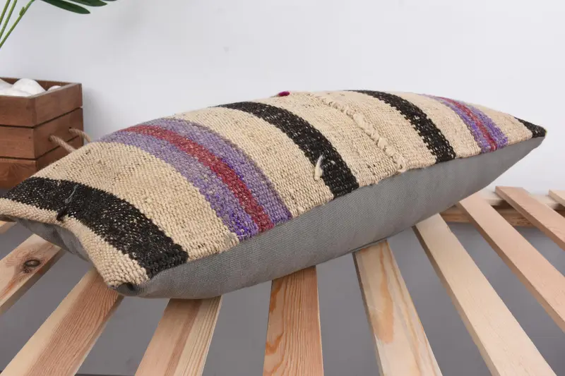 Throw Kilim Pillow, Cushion Case, Vintage Kilim Pillow, 12x24 Beige Cushion Cover, Hippie Throw Pillow Sham, Pillow for Sofa, Sofa Cushion - 6