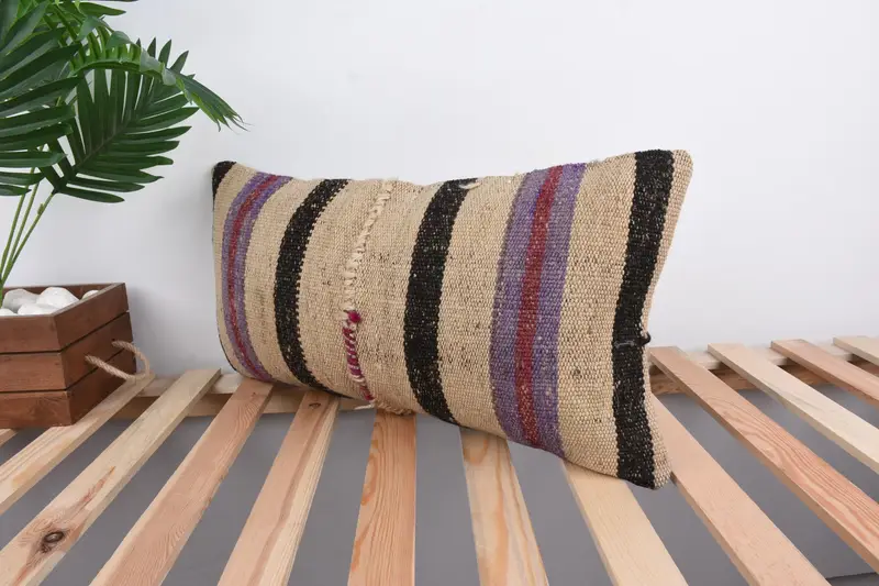 Throw Kilim Pillow, Cushion Case, Vintage Kilim Pillow, 12x24 Beige Cushion Cover, Hippie Throw Pillow Sham, Pillow for Sofa, Sofa Cushion - 5