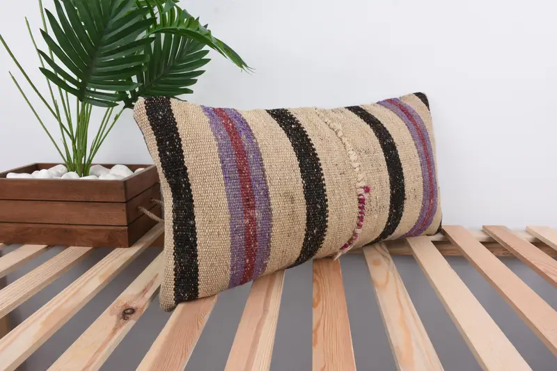 Throw Kilim Pillow, Cushion Case, Vintage Kilim Pillow, 12x24 Beige Cushion Cover, Hippie Throw Pillow Sham, Pillow for Sofa, Sofa Cushion - 4