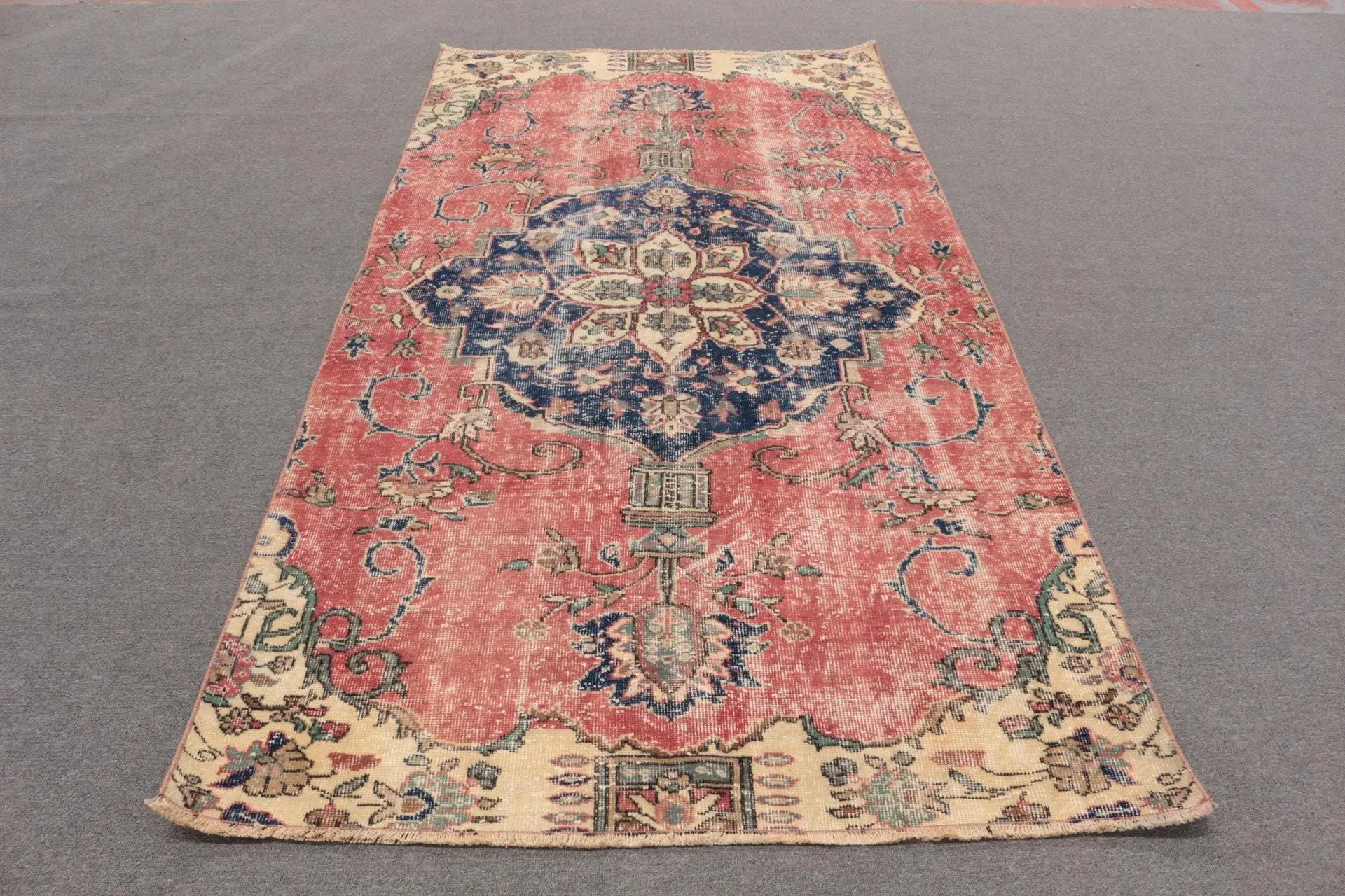 4.7x9.1 ft Büyük Vintage Türk Halısı, Kırmızı Soyut Yün Halı - 1