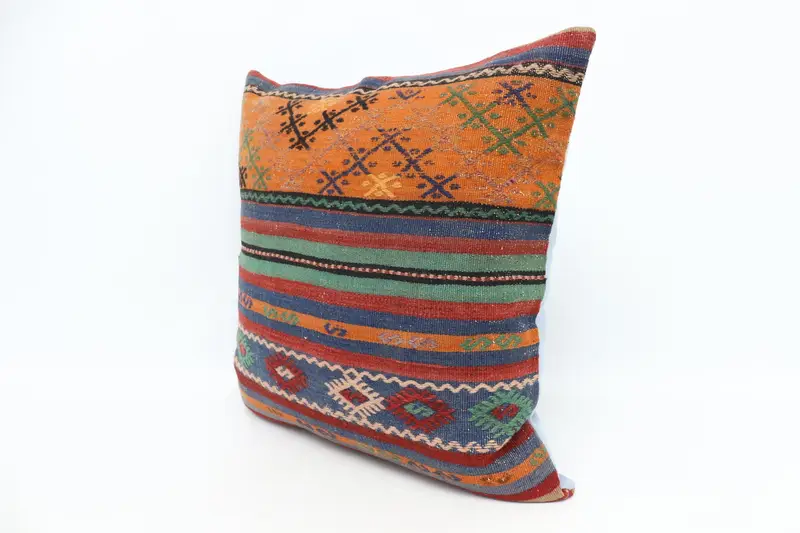 Antique Pillows, Pillow Sham, Handmade Rug Seat Cushion, Boho Pillow, 28x28 Orange Cushion Cover, Hippie Throw Cushion Cover, Kilim Pillow - 4