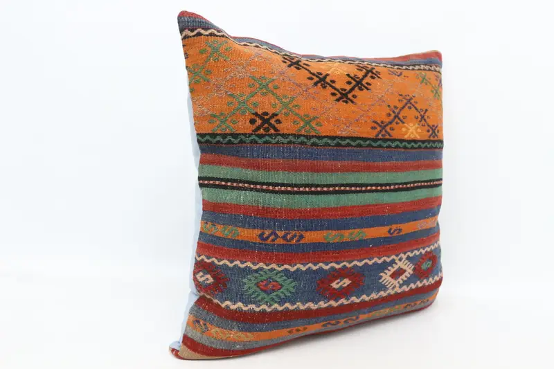 Antique Pillows, Pillow Sham, Handmade Rug Seat Cushion, Boho Pillow, 28x28 Orange Cushion Cover, Hippie Throw Cushion Cover, Kilim Pillow - 3