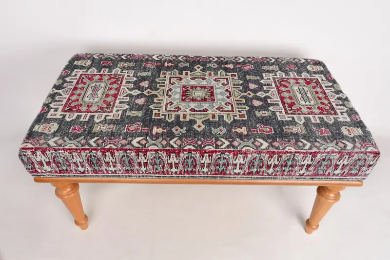 モジュール式ブルー&レッドキリム風オットマン、ウールブレンドソファセット