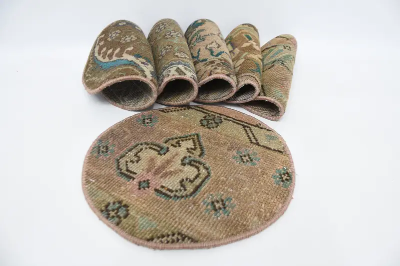 Böhmische Kreis-Tischsets, braunes und beiges Baumwollwolldekor