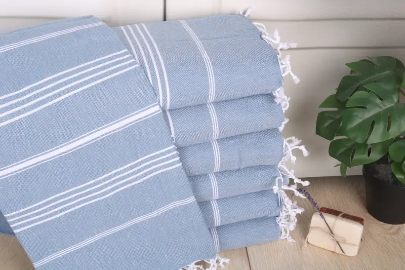 Striped Towel Monogrammed Organic Cotton Beach Towel, Petrol Blue, 40x71 Inches