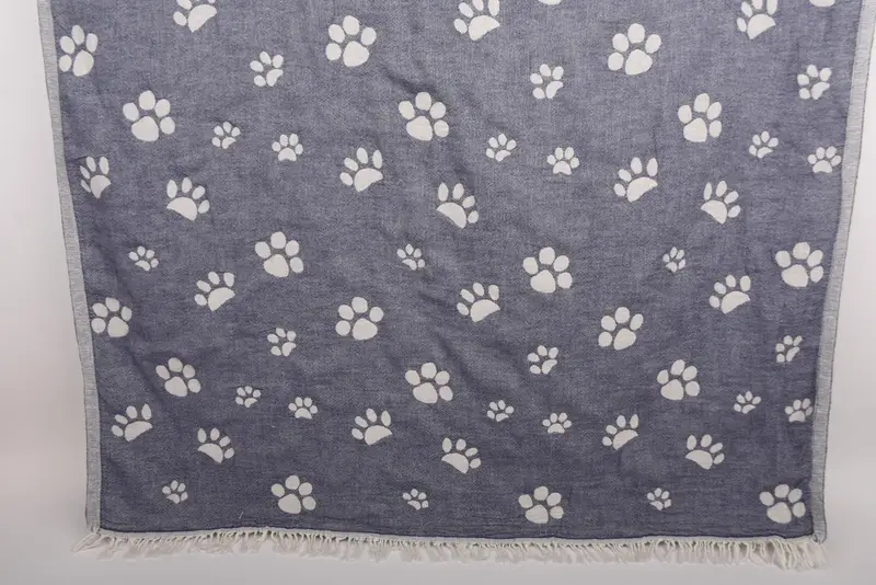 Paw Design Towel, Navy Cotton, Bachelorette Party Gift, 36x71 Inches