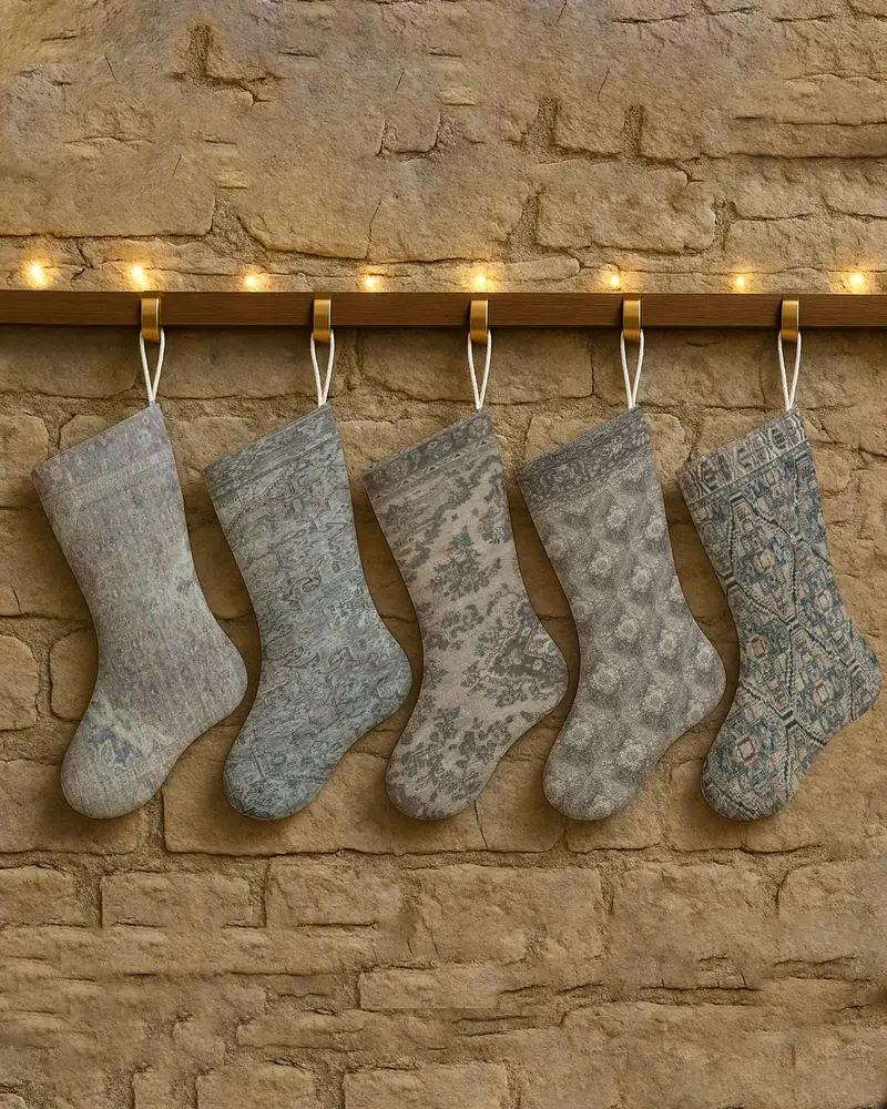 Medias festivas de adornos navideños azules, medias de algodón de 30 pulgadas de ancho