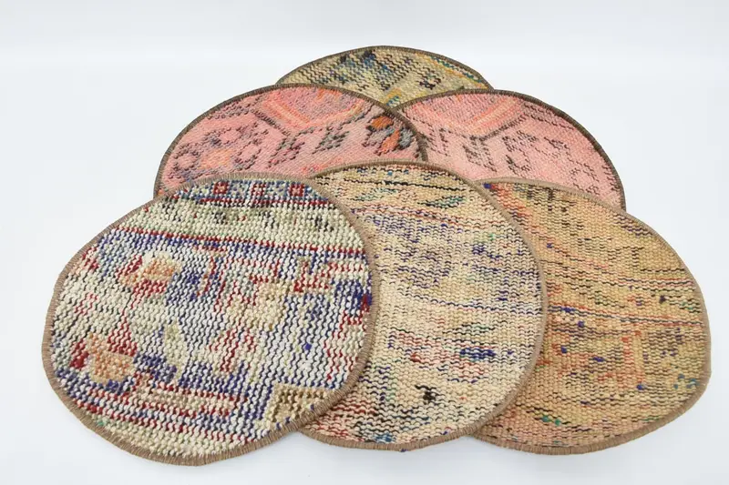 ボヘミアン ピンク & ベージュ サークル プレースマット、アールデコ スタイル コットン & ウール プレースマット