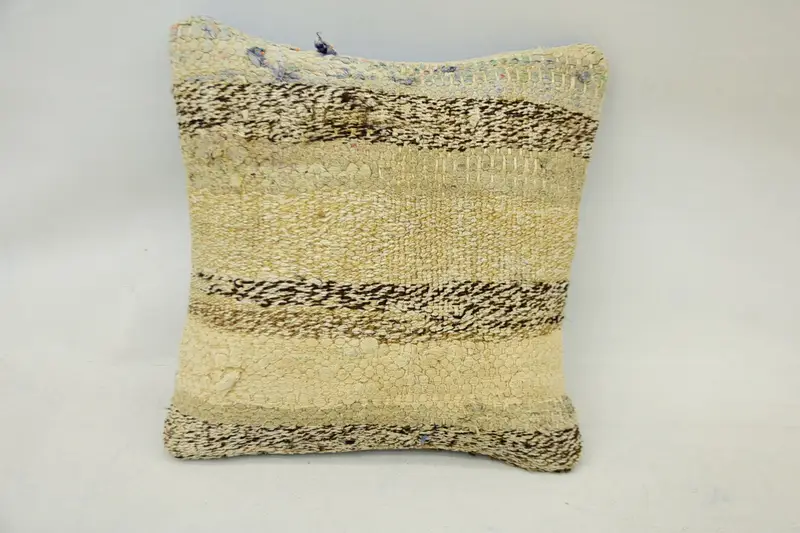 Throw Small Square Pillow, 12x12 inch Striped LuxuryBrown Antique Wool Pillowcase - 1