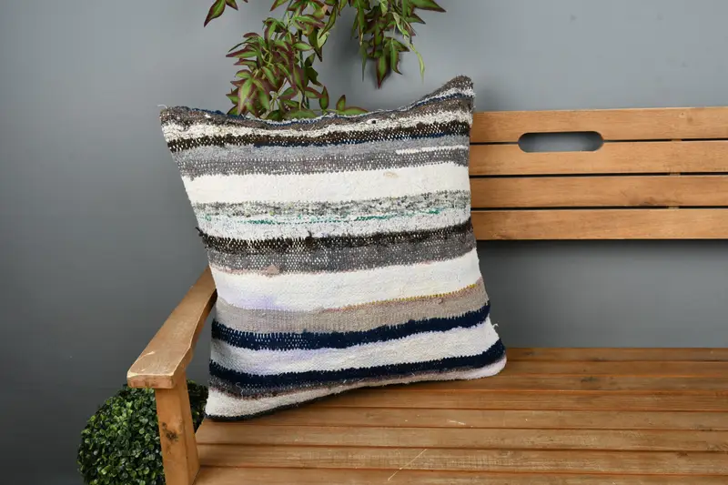 Turkish Kilim Pillow, Boho Pillow, Chair Pillow Case, 22x22 White Cushion, Pillow Cover, Handmade Kilim Cushion, Office Chair Cushion Case - 1