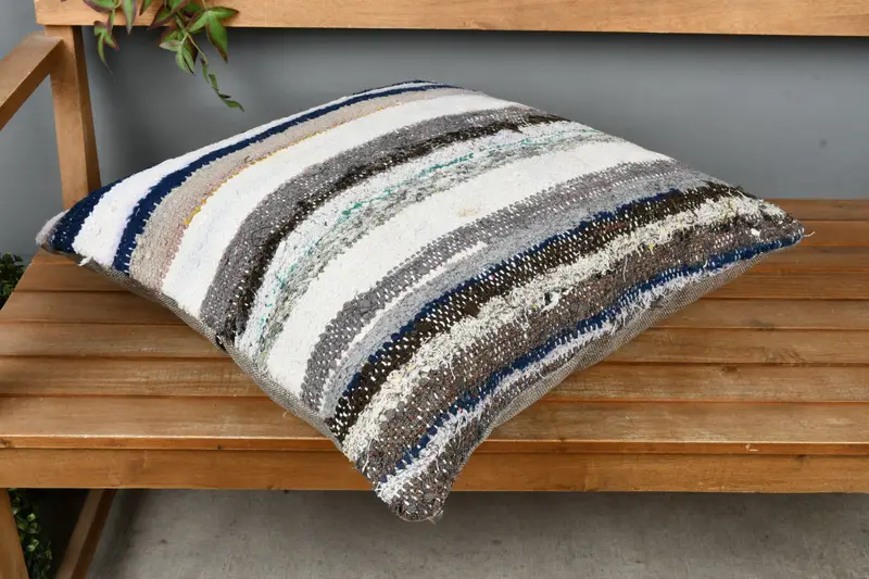 Turkish Kilim Pillow, Boho Pillow, Chair Pillow Case, 22x22 White Cushion, Pillow Cover, Handmade Kilim Cushion, Office Chair Cushion Case - 2