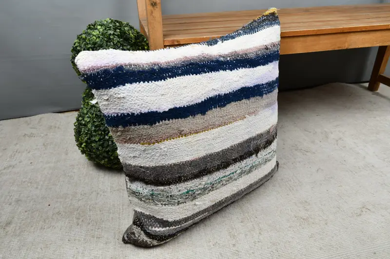 Turkish Kilim Pillow, Boho Pillow, Chair Pillow Case, 22x22 White Cushion, Pillow Cover, Handmade Kilim Cushion, Office Chair Cushion Case - 7