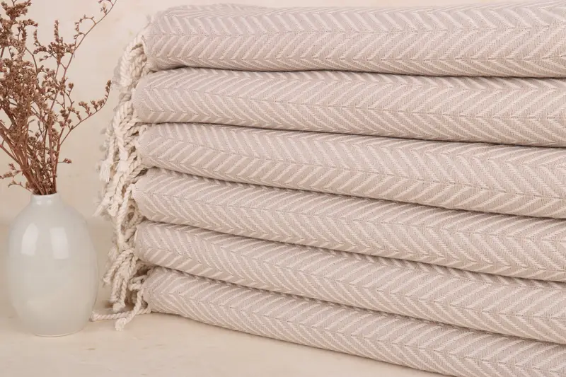 Özel Türk Pamuk Havlu, Açık Bej Şerit, 40x71 İnç