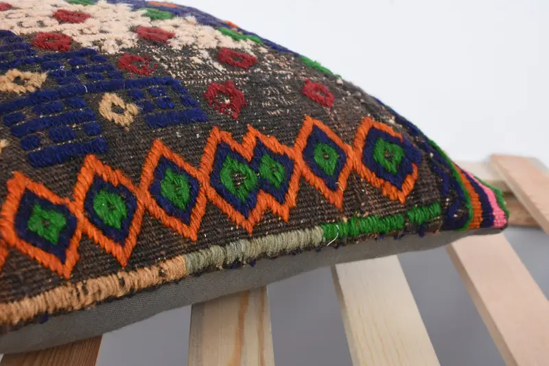 Turkish Kilim Pillow, Tribal Cushion, Boho Pillow Sham Cover, Boho Chic Cushion Cover, Pillow Case, 14x14 Blue Cushion, Handmade Kilim Cushion - 7