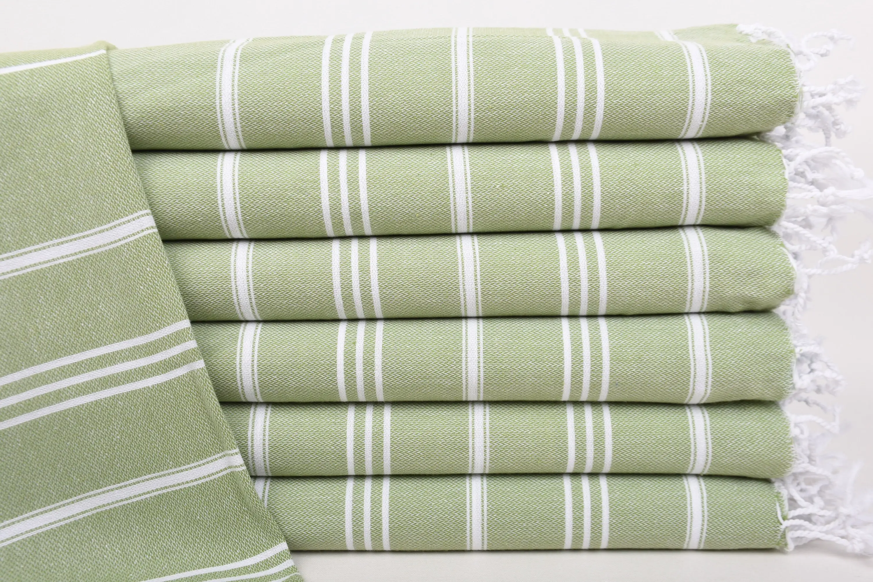 Turkish Towel Bulk Gift, Olive Green Striped Cotton Towel, 24x36 Inches - 1