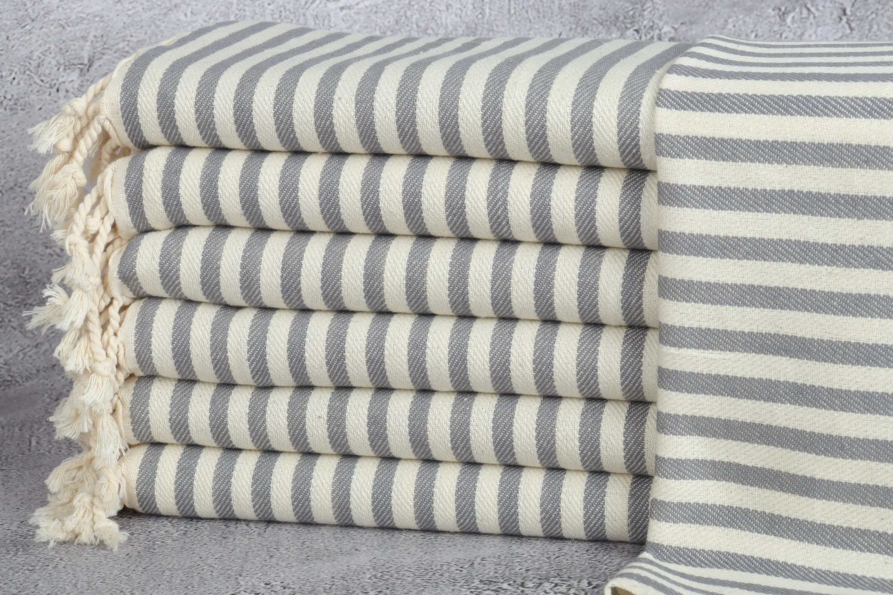 Monogrammed Tea Towel Gray Striped Kitchen Towel, 18x40 Inches - 1