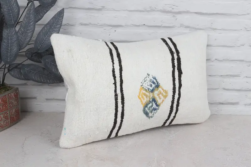 Pillow Cover, Turkish Rugs Cushion Cover, Handmade Kilim Cushion, Home Decor Pillow, Kilim Cushion Sham, 12x20 White Cushion Cover - 3