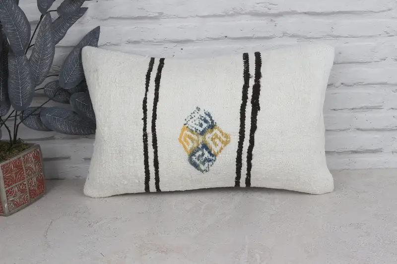 Pillow Cover, Turkish Rugs Cushion Cover, Handmade Kilim Cushion, Home Decor Pillow, Kilim Cushion Sham, 12x20 White Cushion Cover - 1