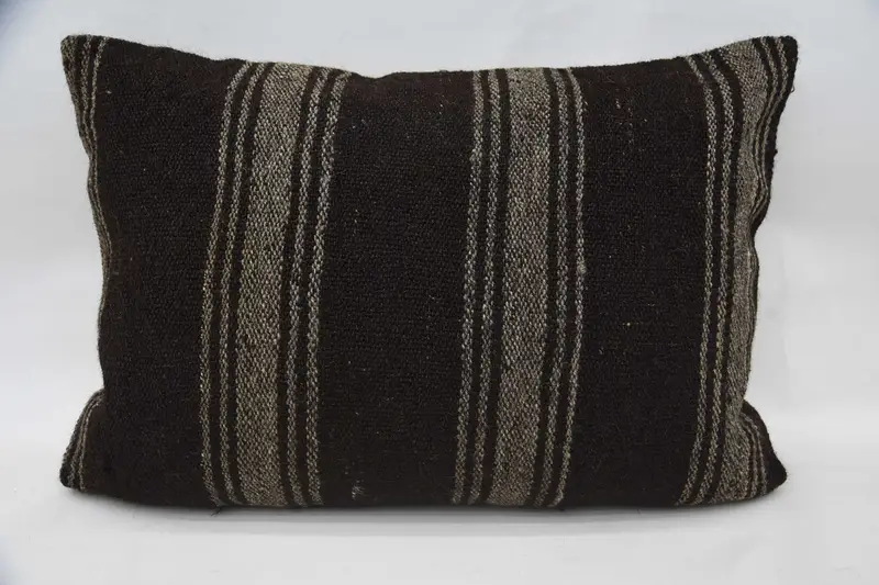 Throw Gift Brown Pillow, 20x28 inch Striped Wool Pillowcase - 1