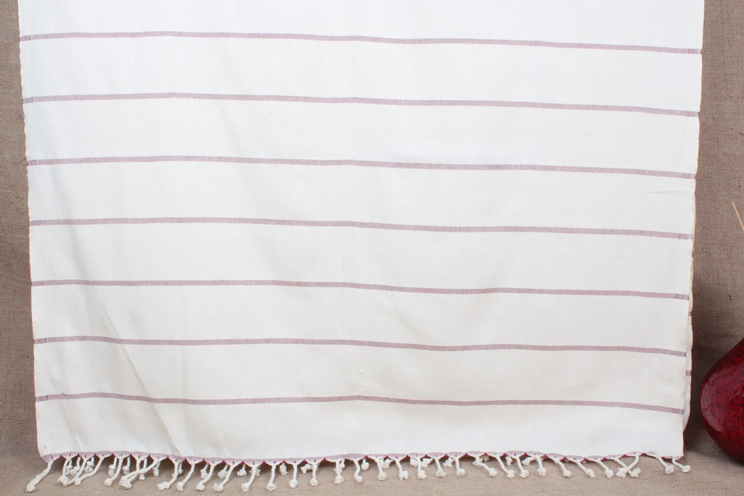 Wholesale Turkish Beach Towel Red Striped 38x67 Inches Linen - 1
