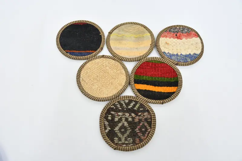 Bohemian Pattern Round Coaster, Beige and Red Coaster
