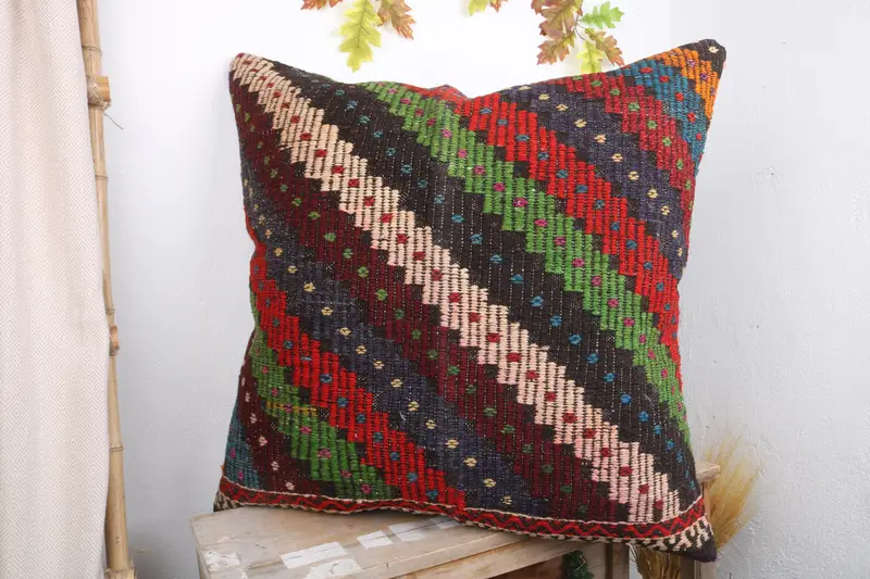 Kilim Pillow Cover, Handmade Cushion, Cushion Case, Throw Kilim Pillow, Kilim Pillow, Nomadic Pillow, 32x32 Red Pillow Sham, Art Deco Cushion - 4