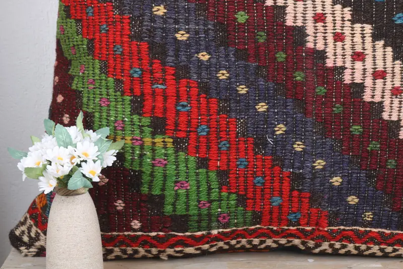 Kilim Pillow Cover, Handmade Cushion, Cushion Case, Throw Kilim Pillow, Kilim Pillow, Nomadic Pillow, 32x32 Red Pillow Sham, Art Deco Cushion - 3