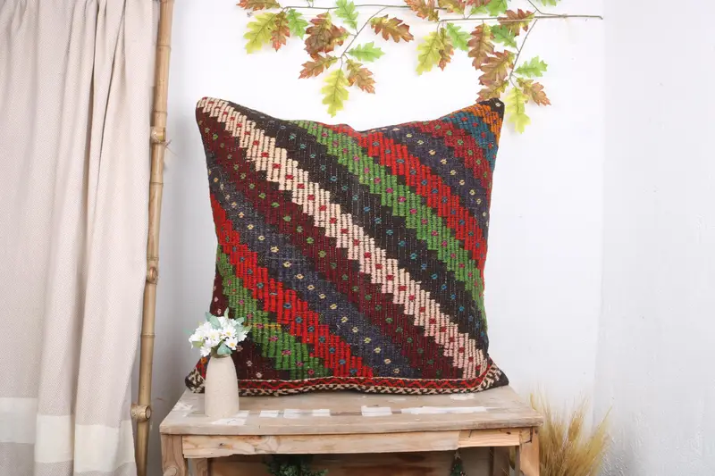 Kilim Pillow Cover, Handmade Cushion, Cushion Case, Throw Kilim Pillow, Kilim Pillow, Nomadic Pillow, 32x32 Red Pillow Sham, Art Deco Cushion - 1