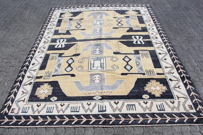 Alfombra turca vintage de 8,6x11 pies, alfombra de gran tamaño, alfombra de lana azul Oushak - 1