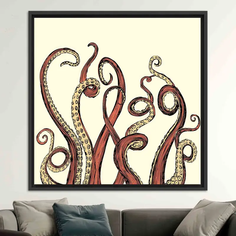 Trendy Ahtapot Dokunaç Kanvas Tablo: Soyut Okyanus Sanatı