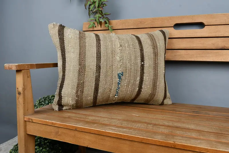 Kilim Cushion Sham, Home Decor Pillow, 16x24 Beige Cushion Cover, Throw Kilim Pillow, Vintage Kilim Pillow Cushion Case, Pillow Sham, Ottoman Pillow - 1