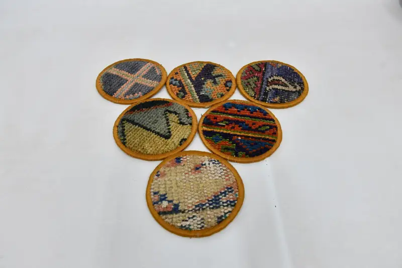 Bohemian Round Coasters, Blue and Orange Ethnic Coasters