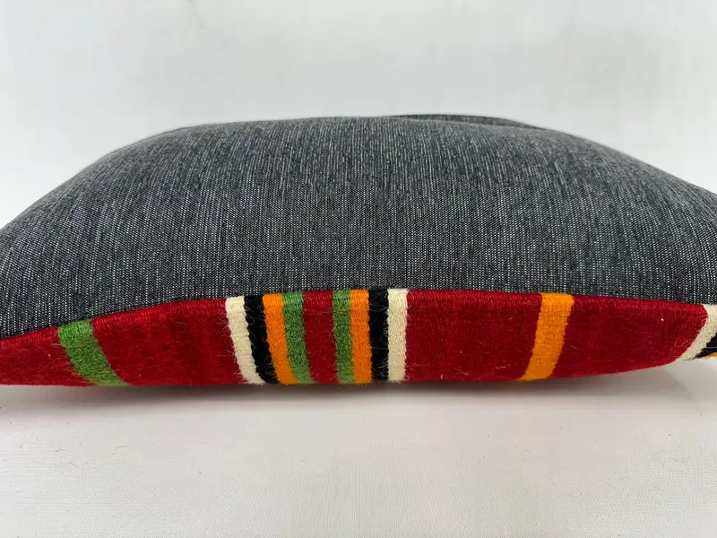 Red & Green Striped Throw Pillow, 12x20 Inches, Handmade Cotton Cushion - 7